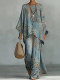 Linen Two Piece Set Women Wide Leg Trousers and Oversized Top Boho Suit