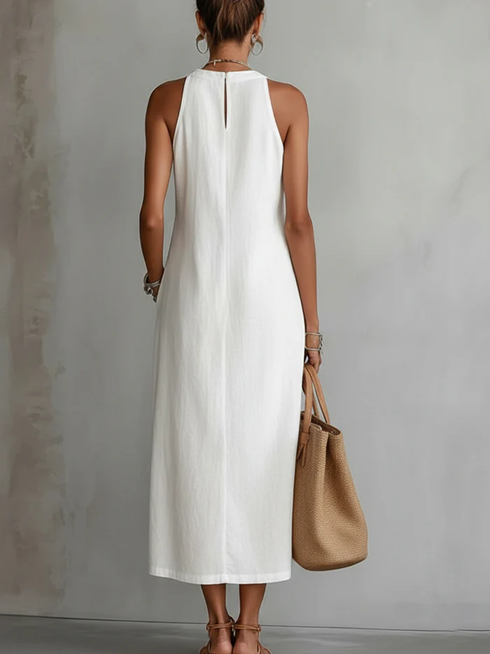 Women’s Linen Sleeveless Halter Maxi Dress