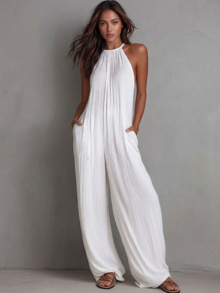 Women’s Linen Halter Neck Wide Leg Jumpsuit