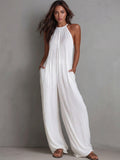 Women’s Linen Halter Neck Wide Leg Jumpsuit