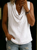 Women's Linen Cowl Neck Sleeveless Top Blouse Vest