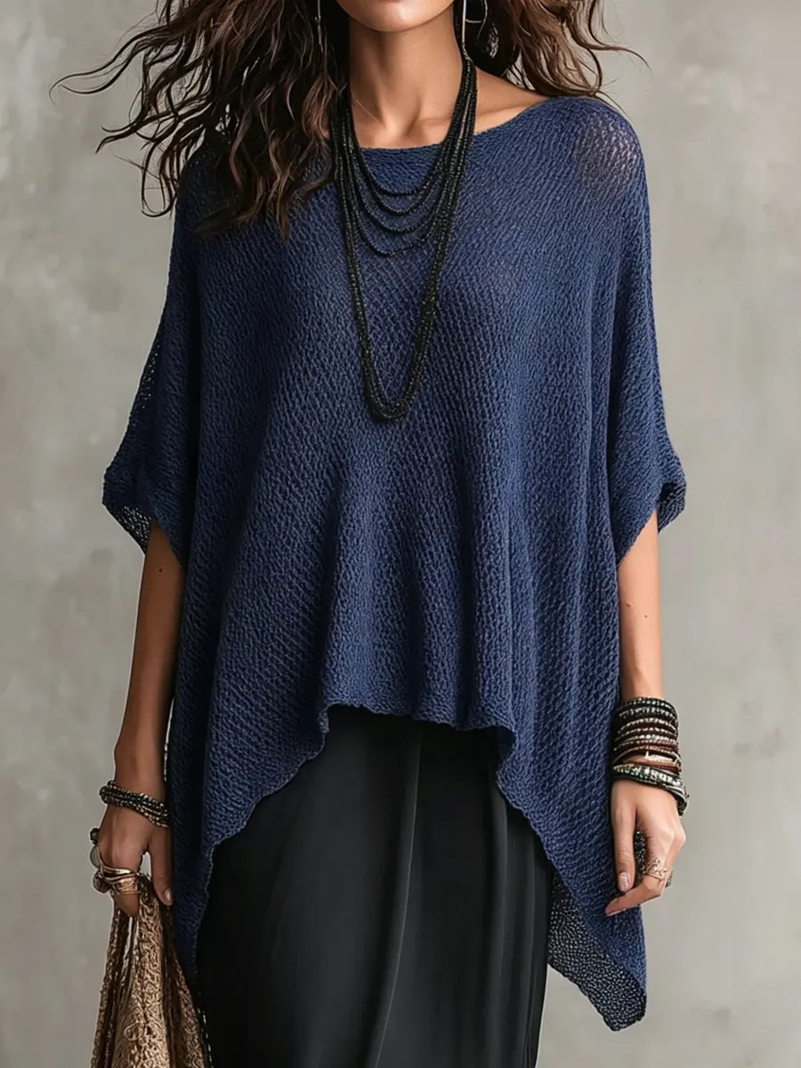 Women's Merino Wool Knit Poncho Cape Loose Oversized Top