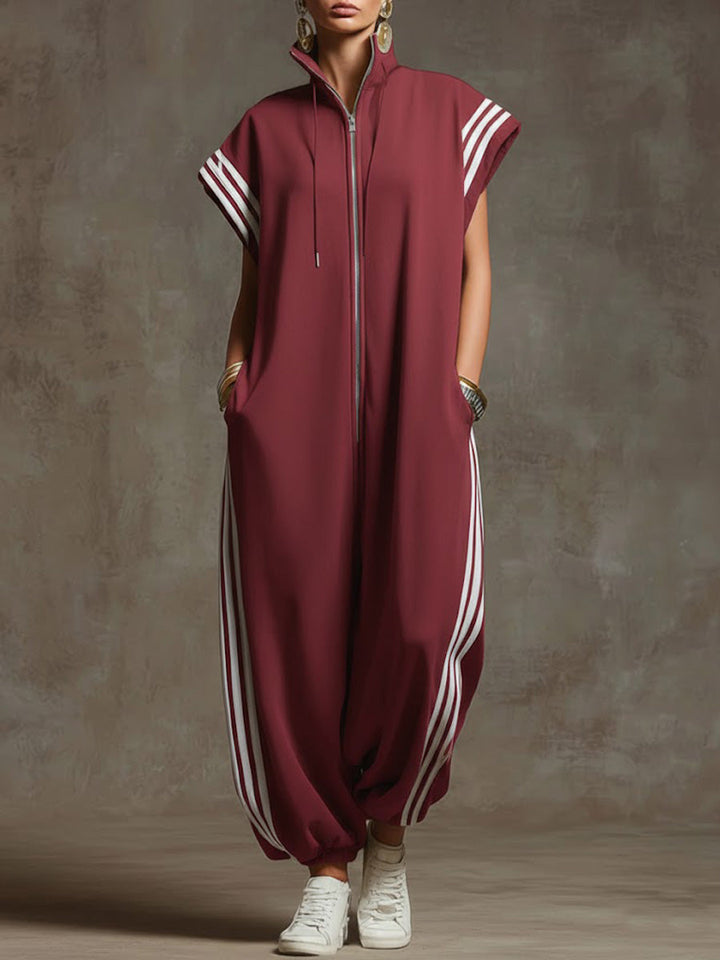 Women's Fleece Sleeveless Zip Up Jumpsuit Wide Leg Romper