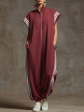 Women's Fleece Sleeveless Zip Up Jumpsuit Wide Leg Romper