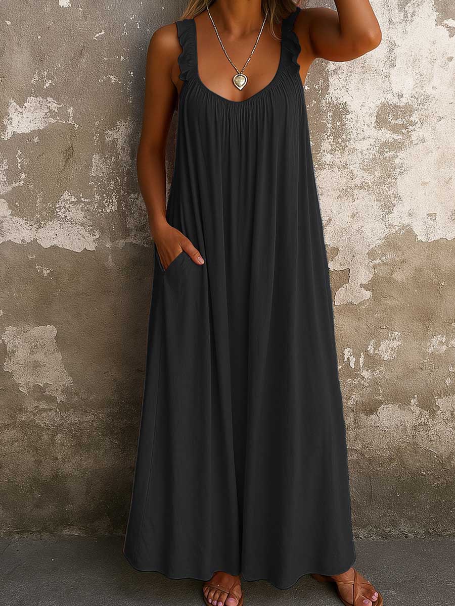 Women's Casual Sleeveless Linen Sundress Long Boho Maxi Dress