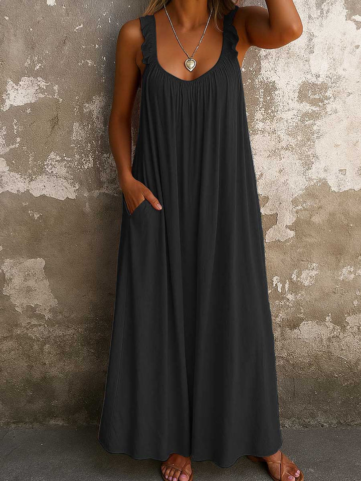 Women's Casual Sleeveless Linen Sundress Long Boho Maxi Dress