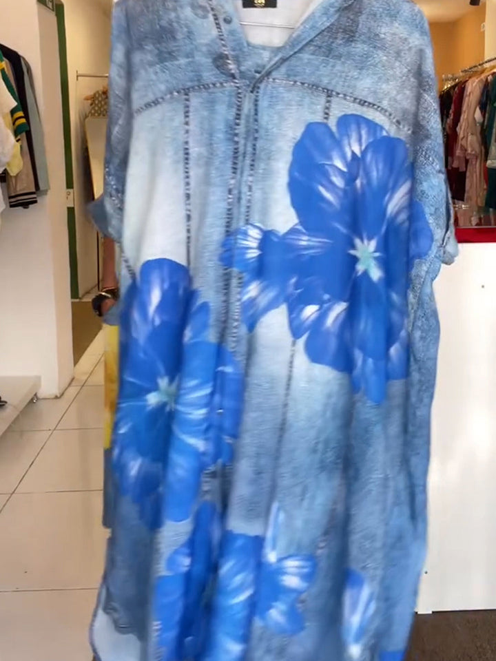 Women's Floral Linen Blend Kaftan 2 Piece Trouser Set