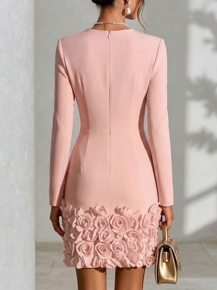 Robe de soirée moulante en maille pour femme, manches longues, col en V, mini.