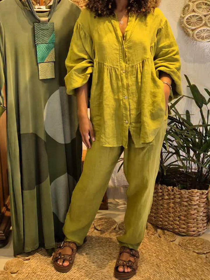 Women's Linen Two Piece Set Oversized Shirt and Trousers Co-ord