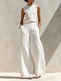 Women's Linen Sleeveless Top and Pants Two-Piece Matching Co-ord Set