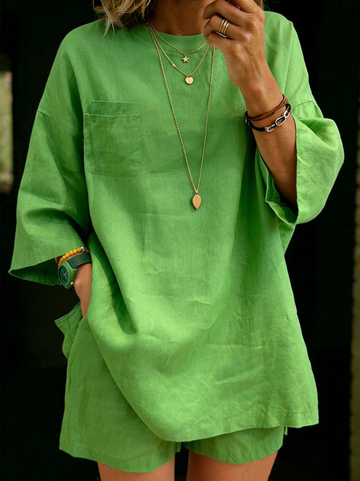 Women's Linen Two Piece Set Shorts and Oversized Top Tunic Outfit