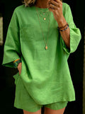 Women's Linen Two Piece Set Shorts and Oversized Top Tunic Outfit
