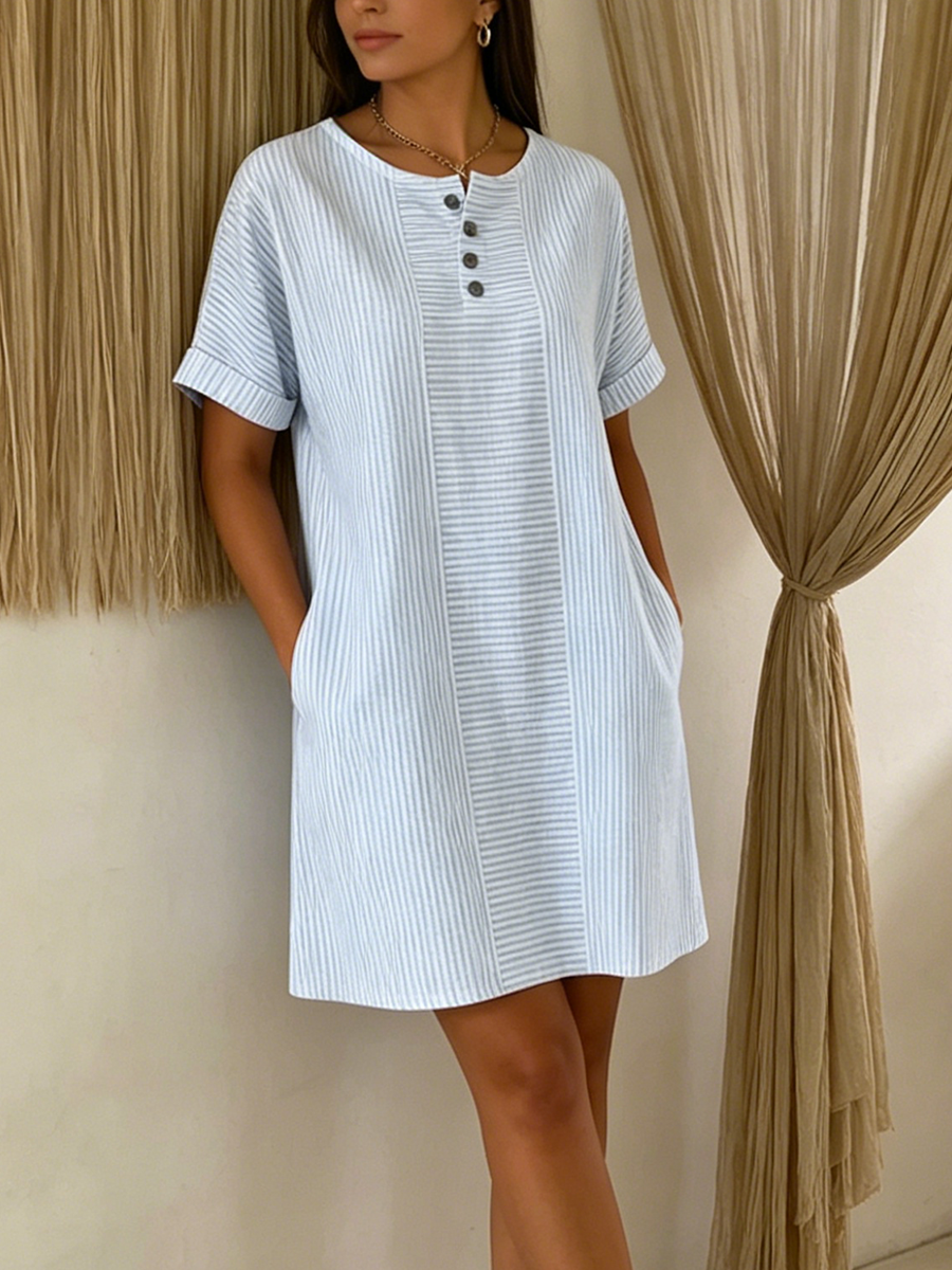 Women’s Linen Blend T-Shirt Dress Short Sleeve Mini Shift Tunic