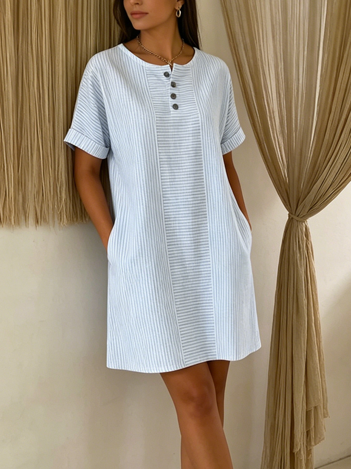 Women’s Linen Blend T-Shirt Dress Short Sleeve Mini Shift Tunic
