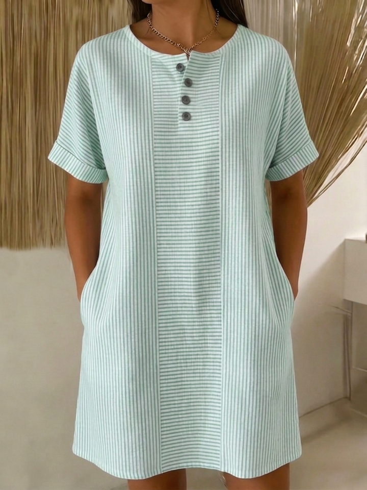 Women’s Linen Blend T-Shirt Dress Short Sleeve Mini Shift Tunic