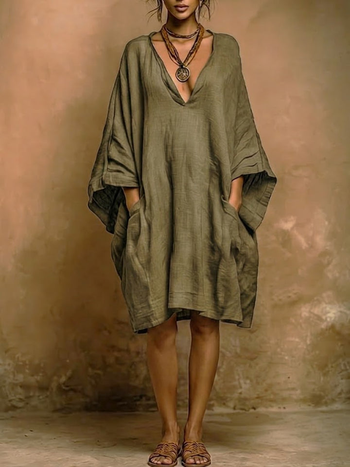 Women's Linen Kaftan Dress Loose Fit Tunic Boho Style