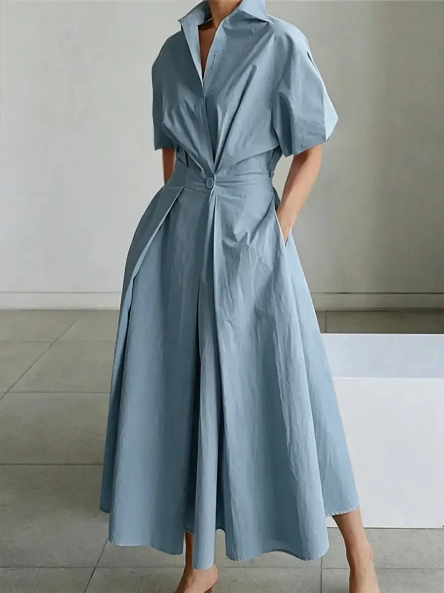 Women's Linen Blend Collared Maxi Shirt Dress