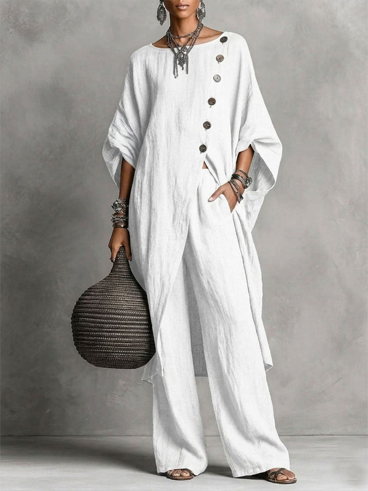 Women's Linen Two Piece Loose Tunic & Wide Leg Set