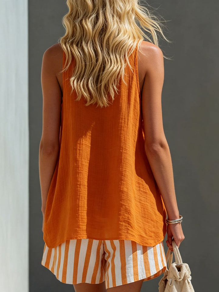 Women's Two-Piece Set Linen Tank Top & Striped Shorts