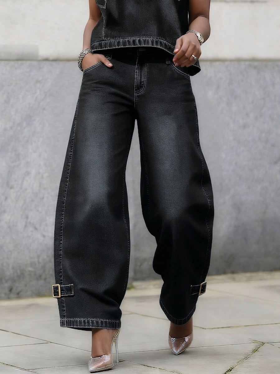 Women's Denim Wide Leg Horseshoe Jeans