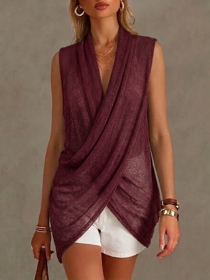 Women's Knit Sleeveless Drape Front Vest Top