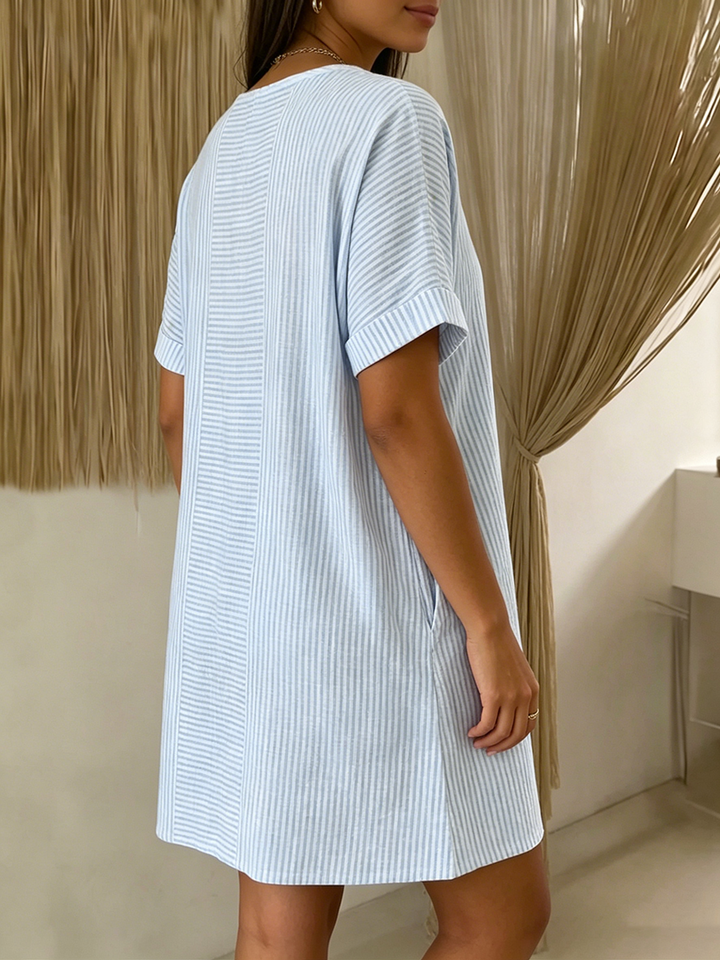 Women’s Linen Blend T-Shirt Dress Short Sleeve Mini Shift Tunic