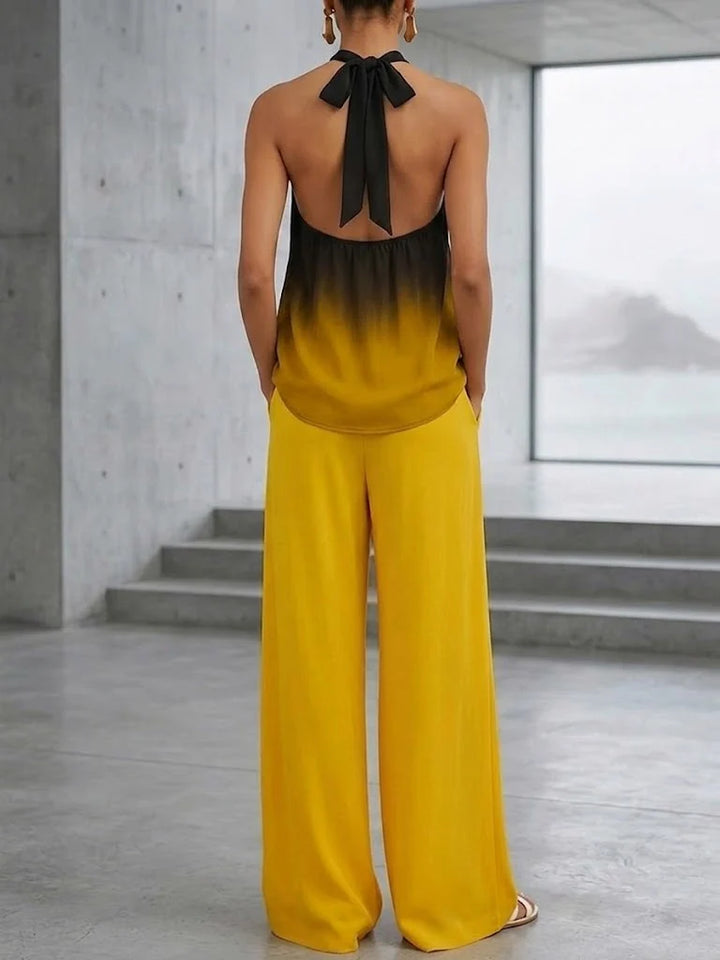 Women's Gradient Halter Top and Wide Leg Linen Co-ord Set