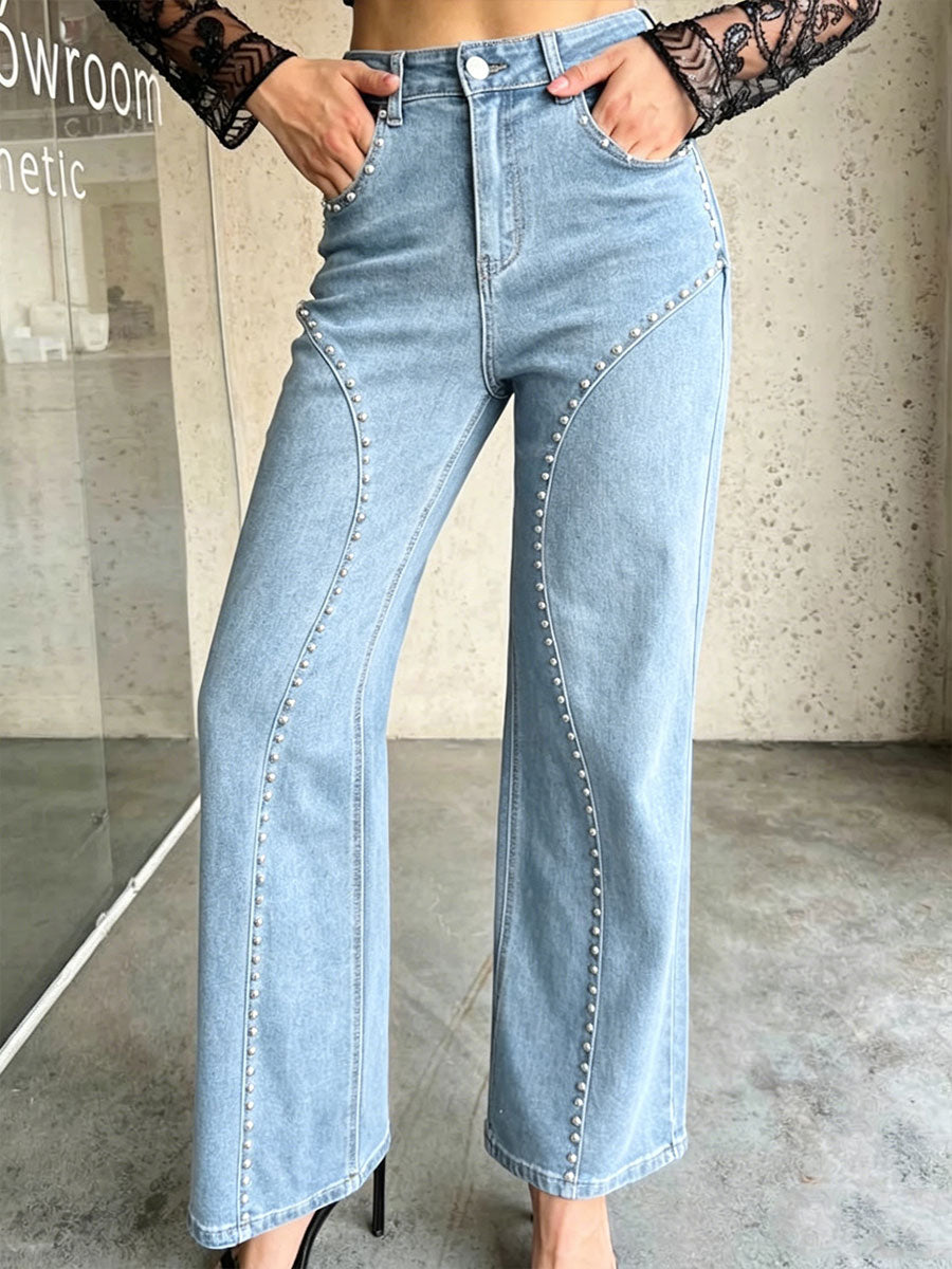 Women's Denim Wide Leg Jeans High Waisted Flare Trousers