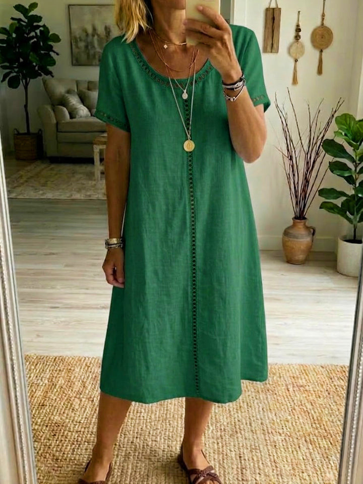 Women's Linen Look Loose Fit Short Sleeve Midi Shift Dress