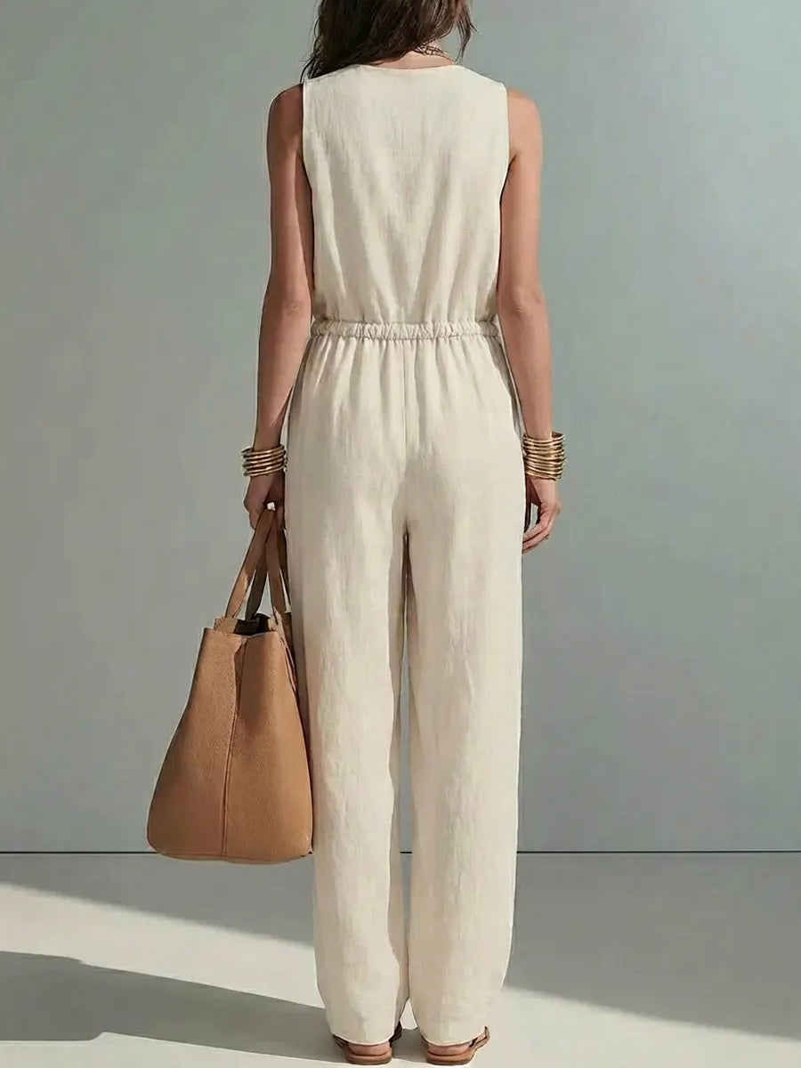Linen Sleeveless V-Neck Jumpsuit for Women