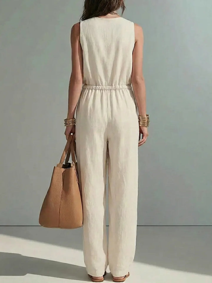 Linen Sleeveless V-Neck Jumpsuit for Women