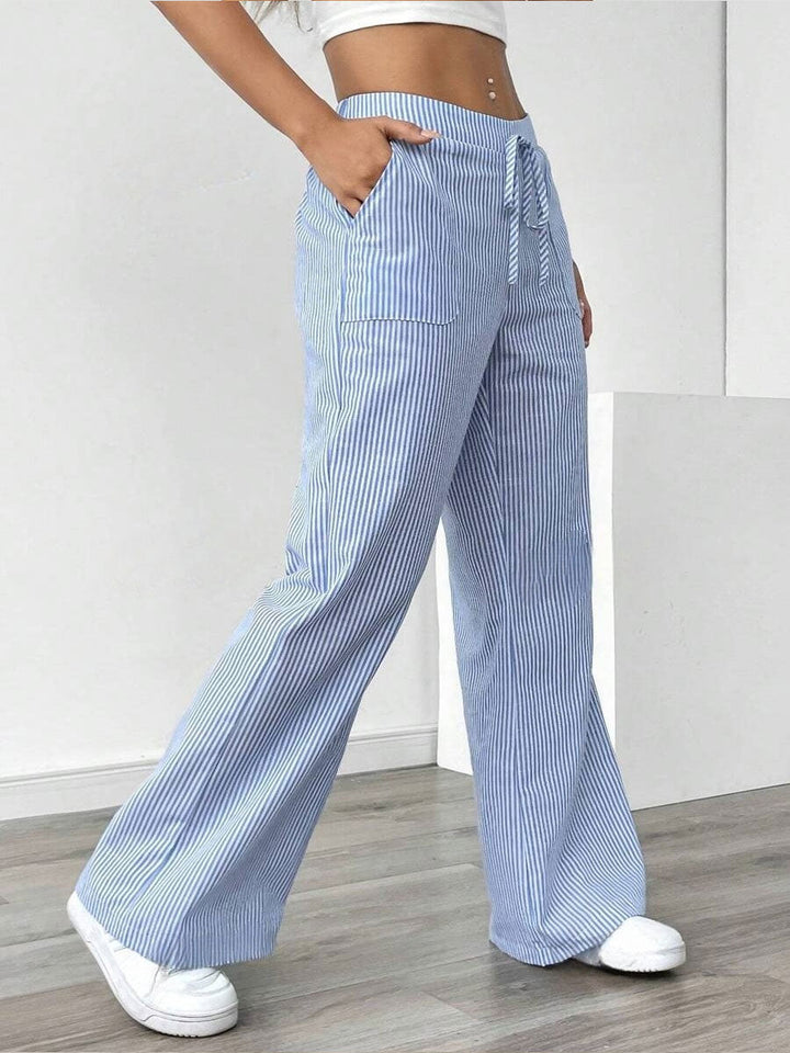 Women's Linen Wide Leg Striped Trousers