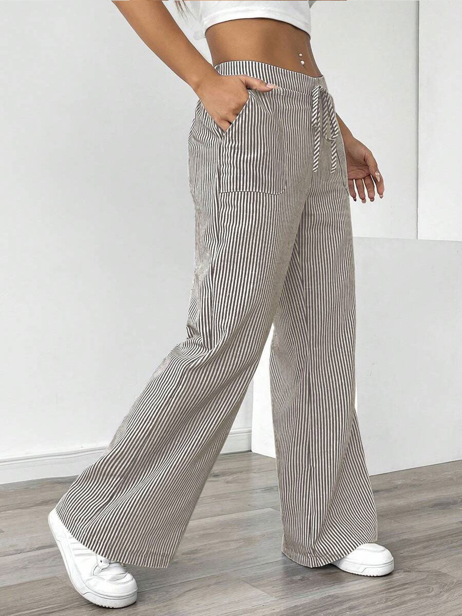 Women's Linen Wide Leg Striped Trousers