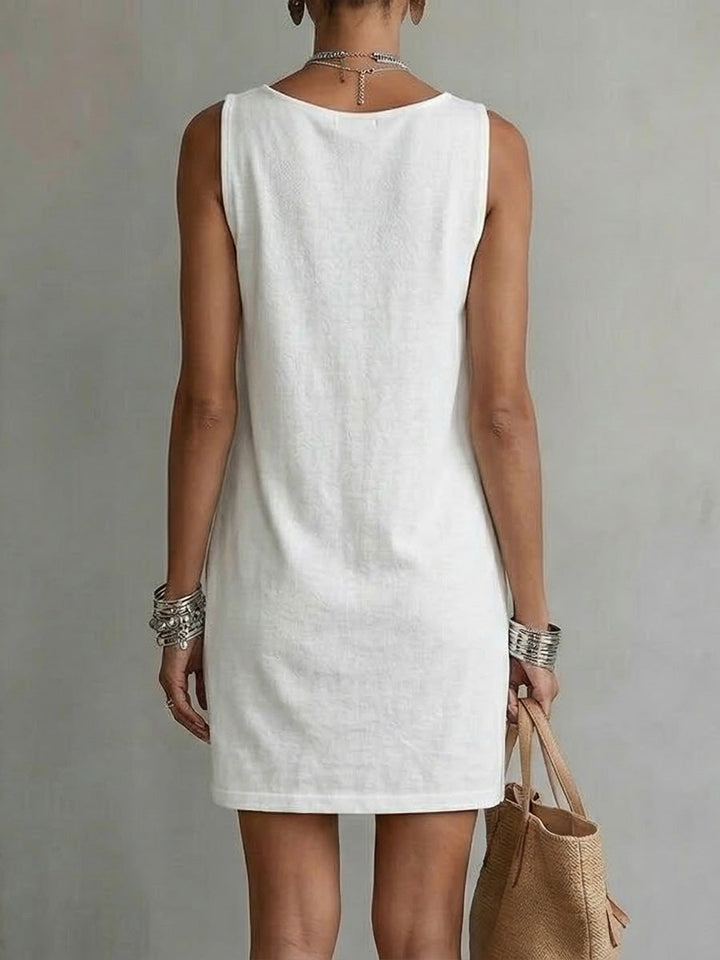 Women's Linen Cowl Neck Sleeveless Shift Dress