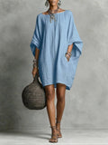 Women's Linen Off Shoulder Batwing Sleeve Tunic Mini Shift Dress