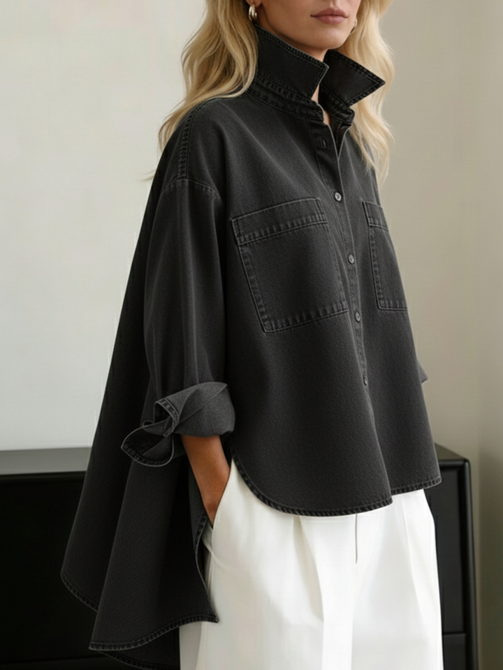 Women's Denim Shirt High Low Loose Blouse Top