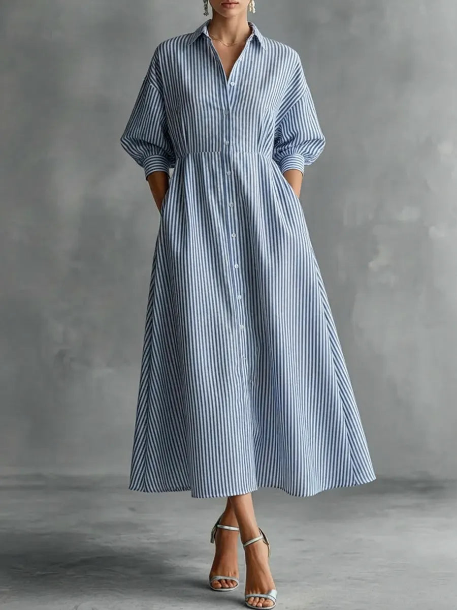 Women's Linen A-Line Shirtwaist Maxi Dress