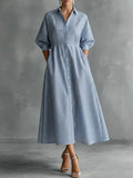 Women's Linen A-Line Shirtwaist Maxi Dress