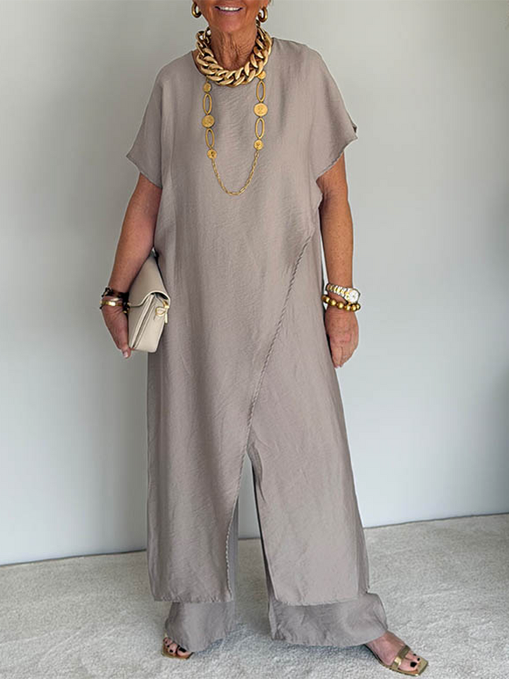 Women’s Linen Wide Leg Jumpsuit Overlay Trousers Set