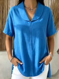 Women's Linen Blouse Short Sleeve V Neck Tunic Top