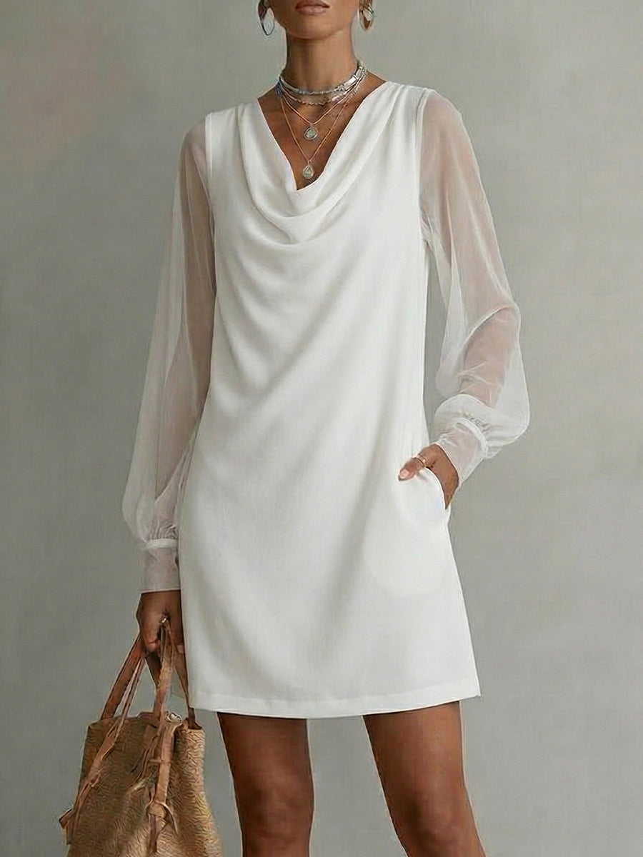 Women's Chiffon Sleeve Cowl Neck Shift Dress