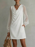 Women's Chiffon Sleeve Cowl Neck Shift Dress