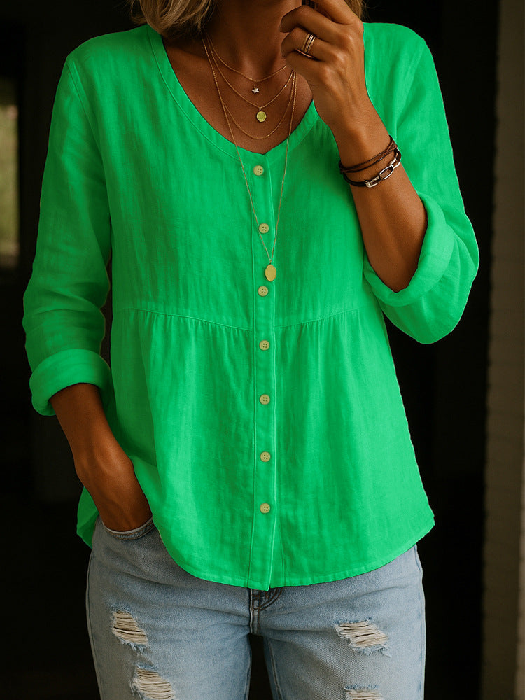 Linen Blouse Women's Long Sleeve Casual Tunic Top