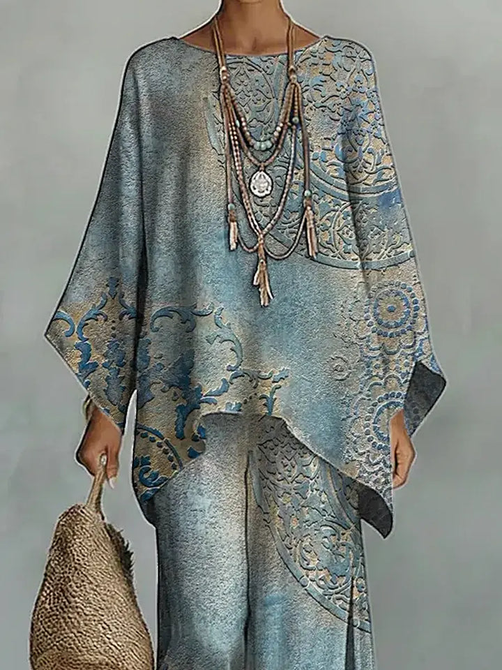 Linen Two Piece Set Women Wide Leg Trousers and Oversized Top Boho Suit
