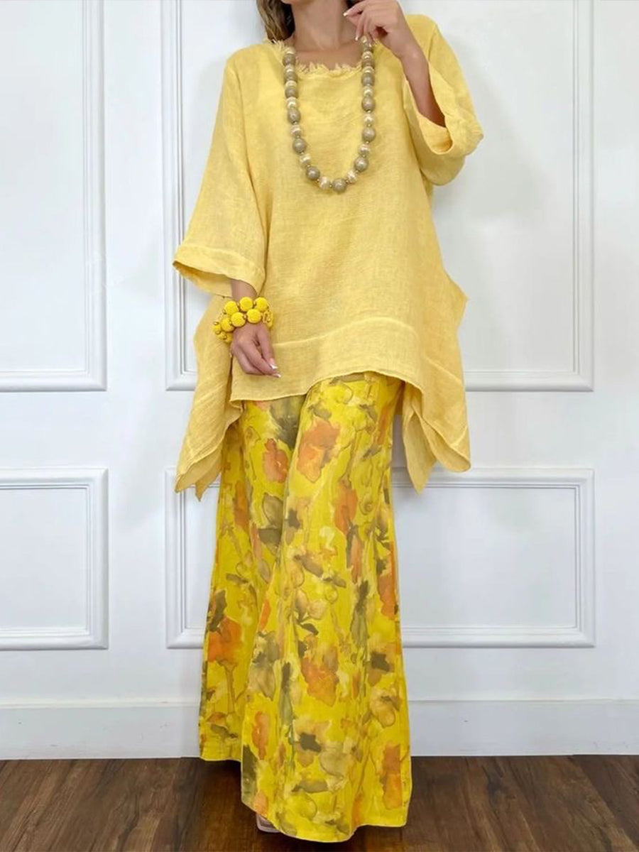Women's Linen Tunic and Wide Leg Trousers Set