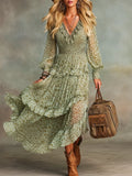 Women's Boho Chiffon Tiered Long Sleeve Maxi Dress