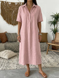 Women's Linen Collared Button Maxi Shirt Dress