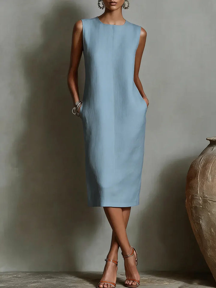 Women's Linen Blend Sleeveless Midi Shift Dress