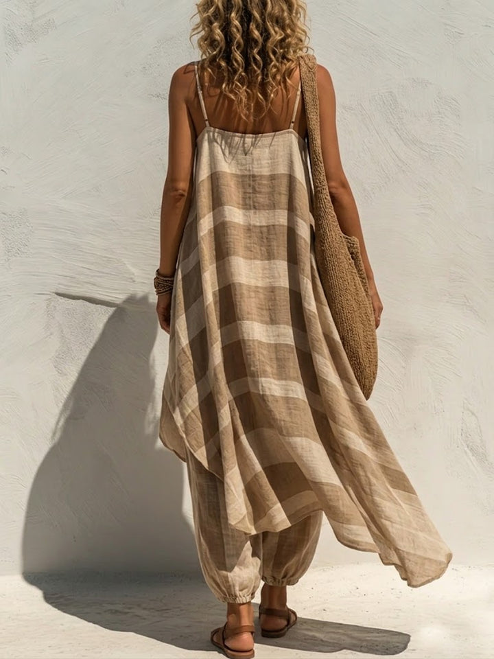 Women's Linen Striped Cami Cardigan & Harem Pants Set