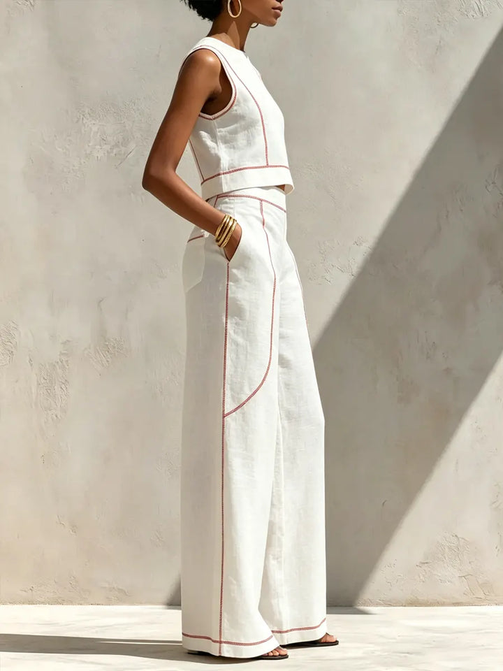 Women's Linen Sleeveless Top and Pants Two-Piece Matching Co-ord Set